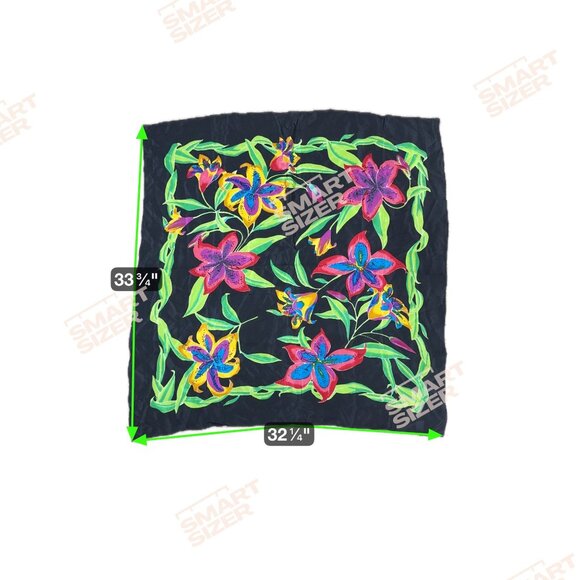Liz Claiborne 100% Silk 30" Square Scarf Multicolor Stargazer Lillies on Black - Picture 4 of 4